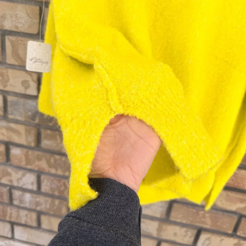 Free People Moira Slouchy Tunic Sweater in Citron Sun Combo Boucle Knit Large - Picture 11 of 12